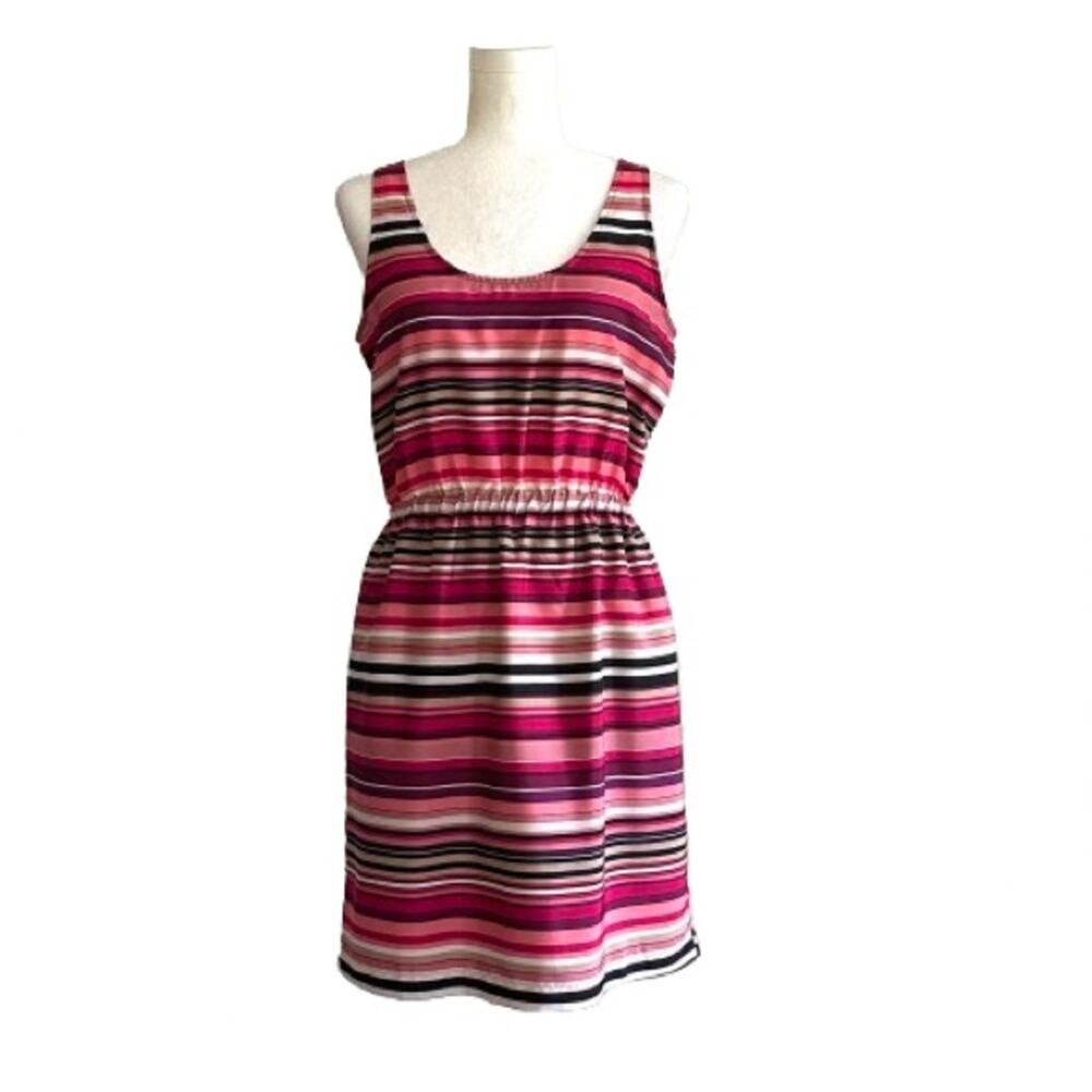 Ann Taylor Loft Dress Pink White Stripe Sleeveless Casual Summer A-Line Size 2